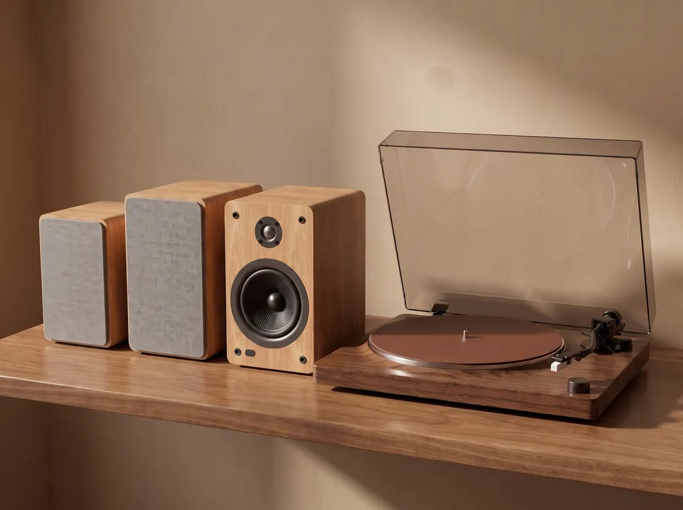 YE-B342 Powered Bookshelf Speakers, in a room