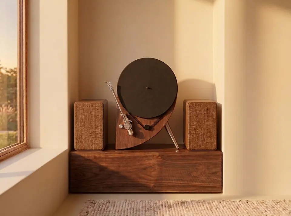 YE-TT2602 Vertical Vinyl Record Player, in a room